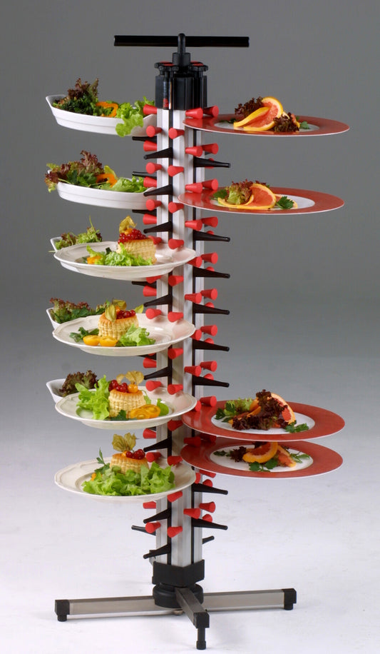 Saro TM-48 plate stacker, tabletop rack holding plated dishes
