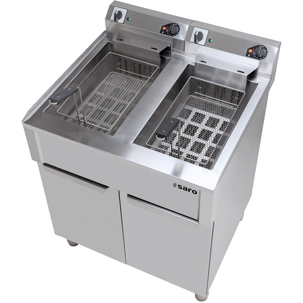 Saro BRAGA floor fryer, baskets lowered into tanks