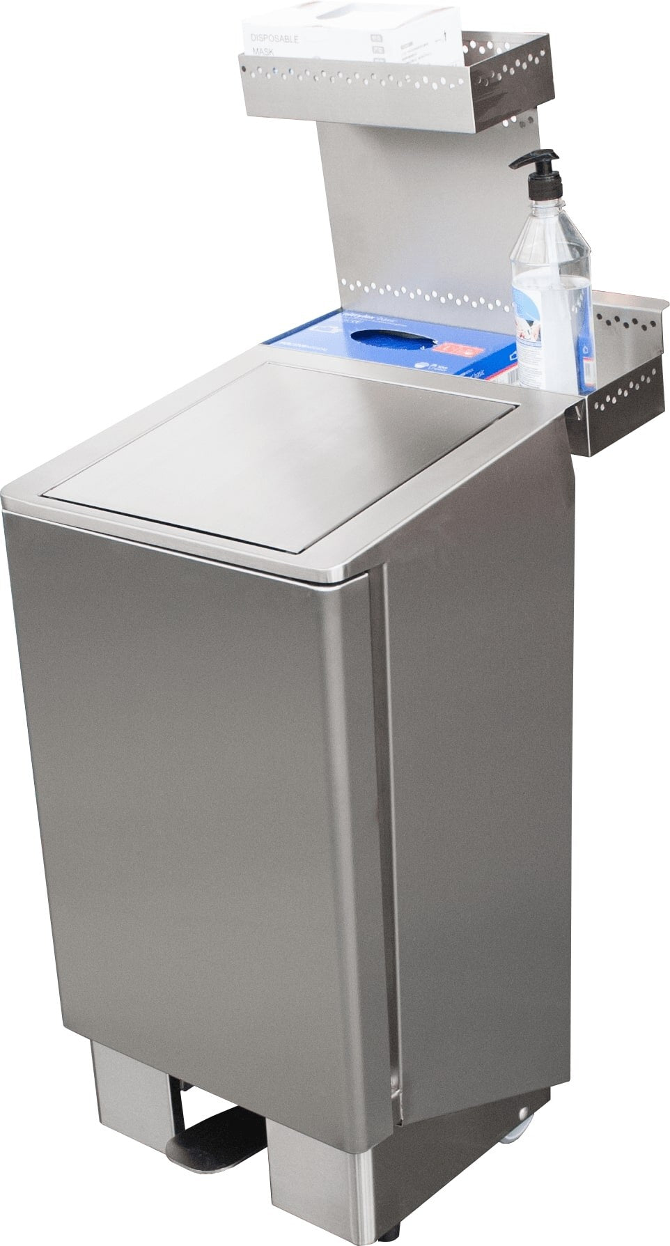 Saro APOLLO rubbish bin, hygiene attachment holding sanitiser and masks