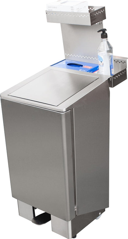 Saro APOLLO rubbish bin, hygiene attachment holding sanitiser and masks