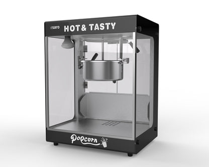 Saro JUGO popcorn machine, closer angled view of the kettle mechanism