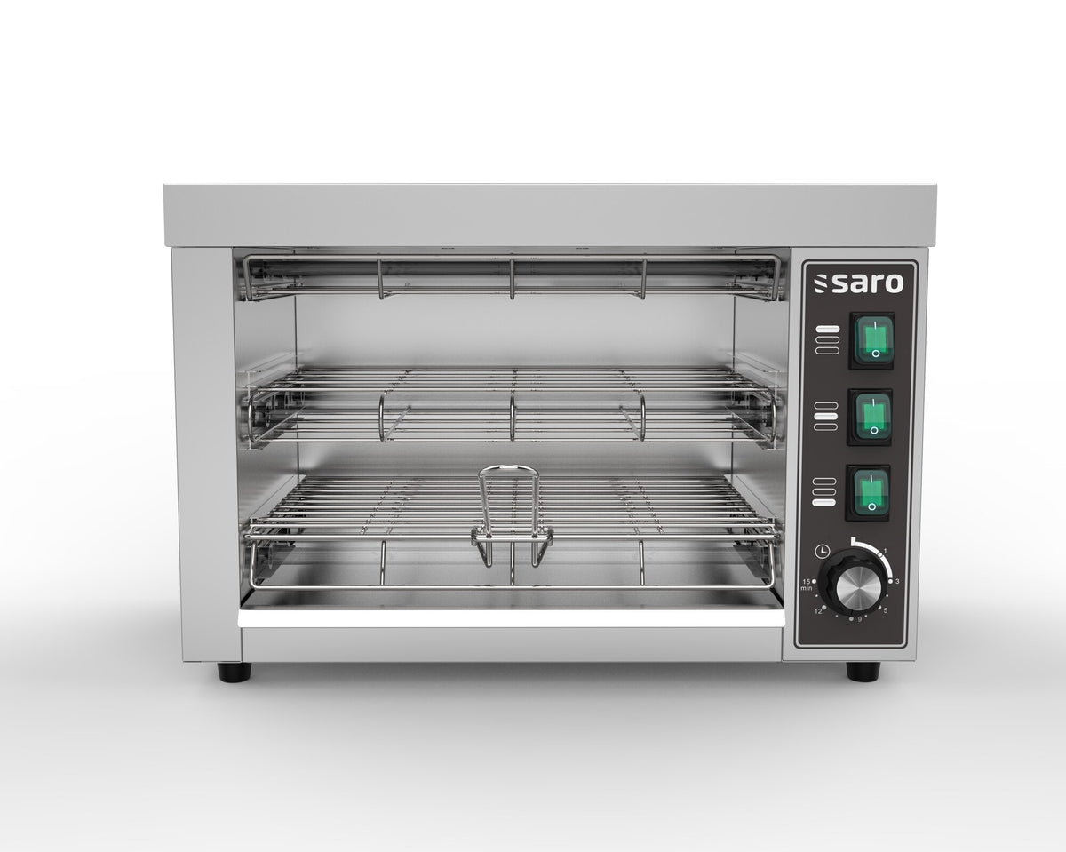 Saro ALIVA double bread toaster, front view with switches