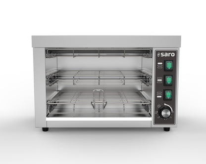 Saro ALIVA double bread toaster, front view with switches