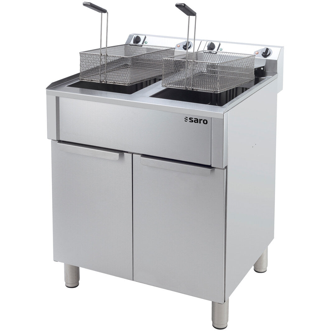 Saro BRAGA floor fryer, baskets raised above tanks