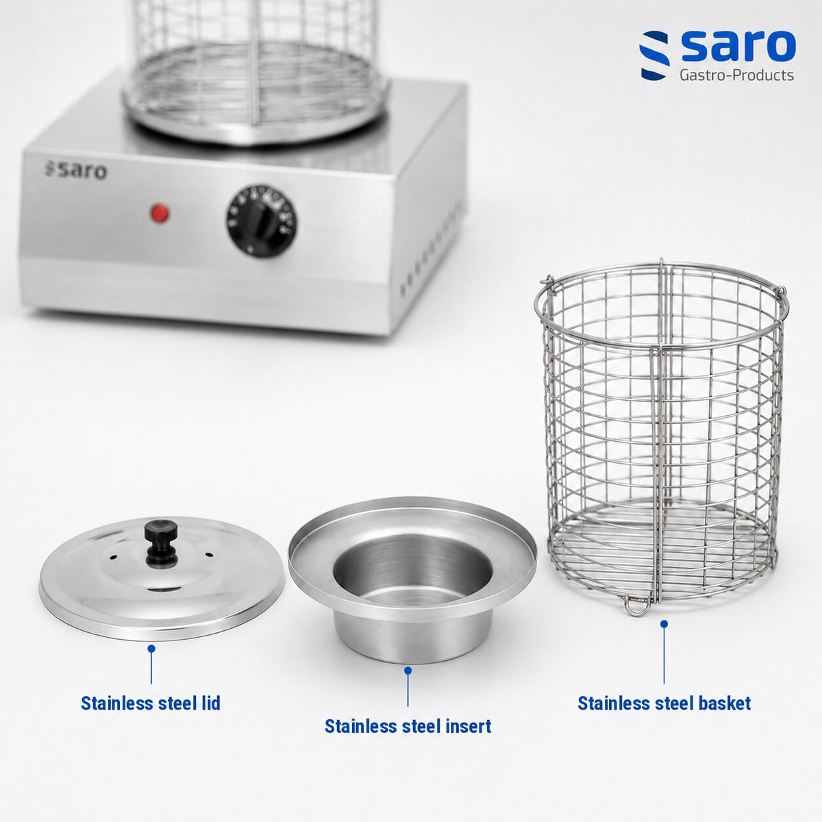 Saro CS-100 hot dog cooker, lid, insert and basket