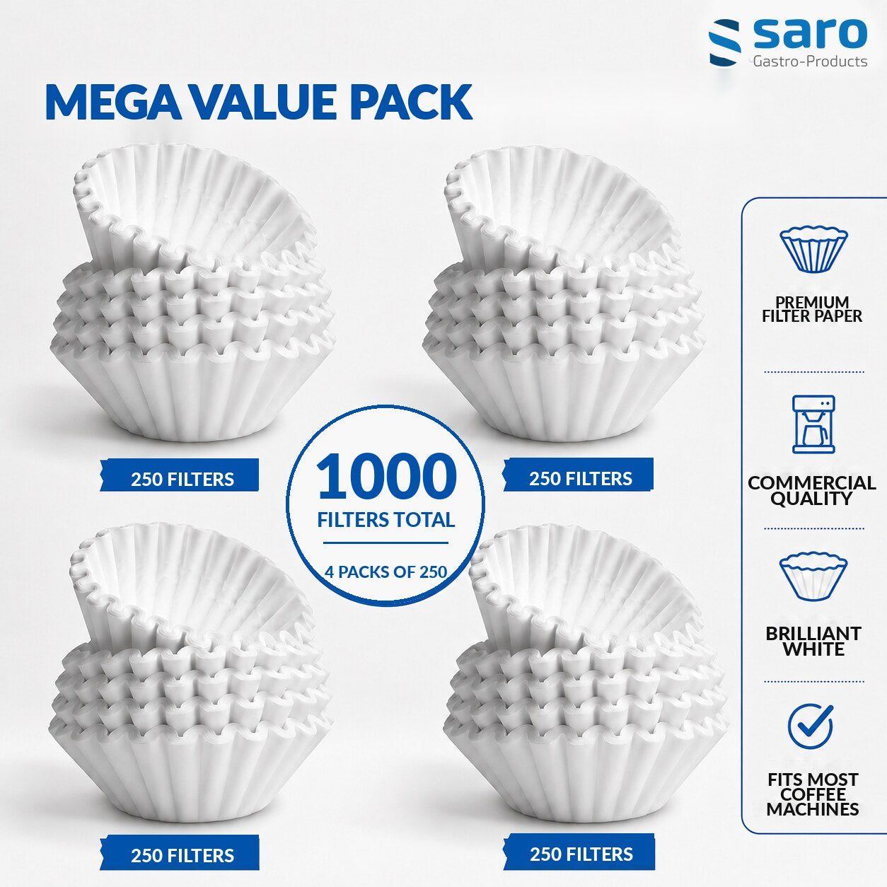 Saro basket filter paper, 1000-filter value pack