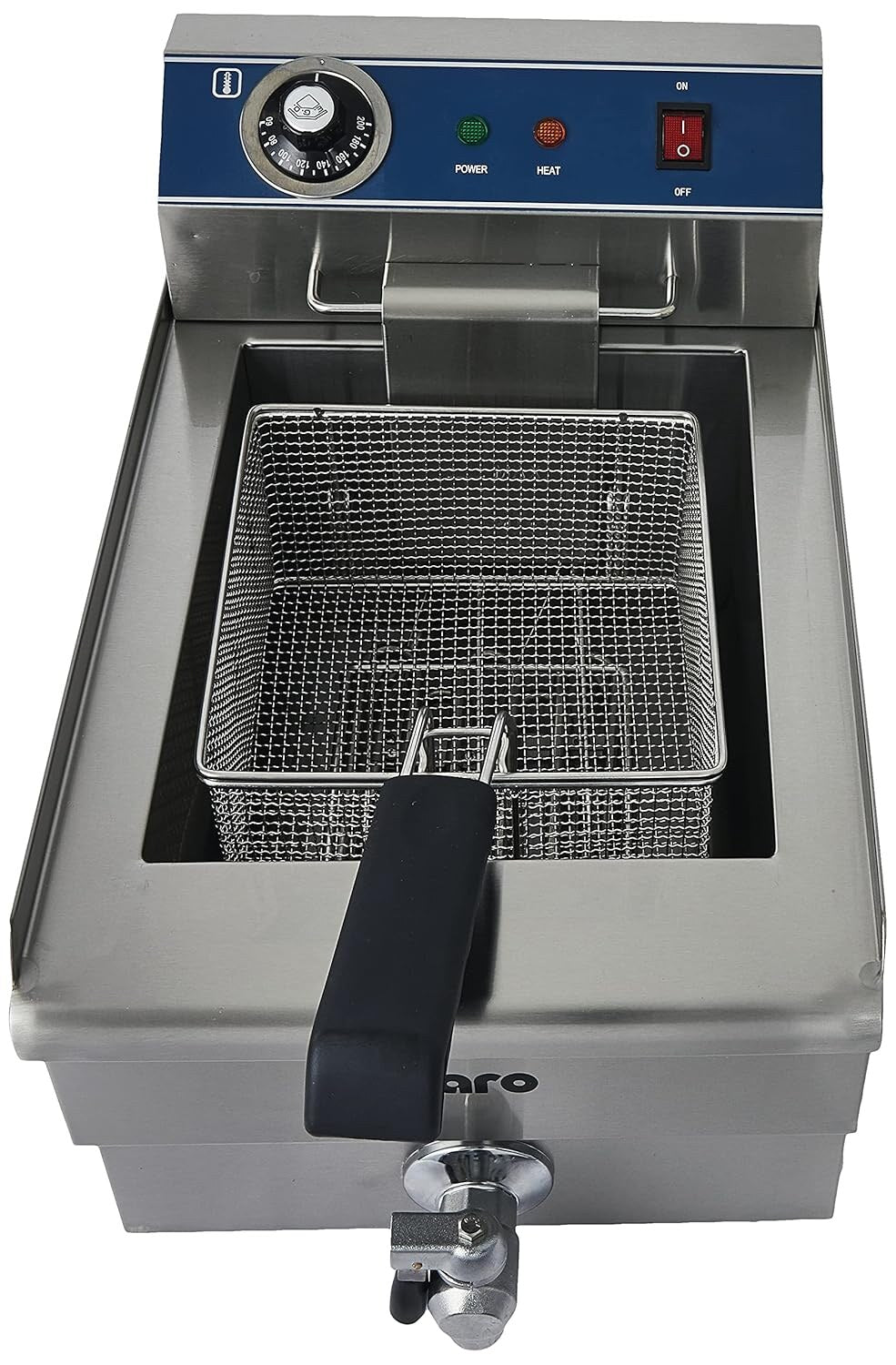 Saro FT 13 fryer, top view with basket in the tank