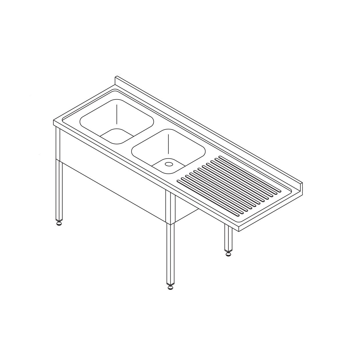 Maxima Dishwasher Table, 200 x 70 cm, Left, 2 Sinks, product photo