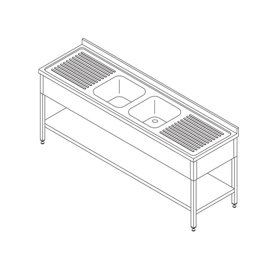Maxima Dishwasher Table, 190 x 70 cm, 2 Sinks, product photo