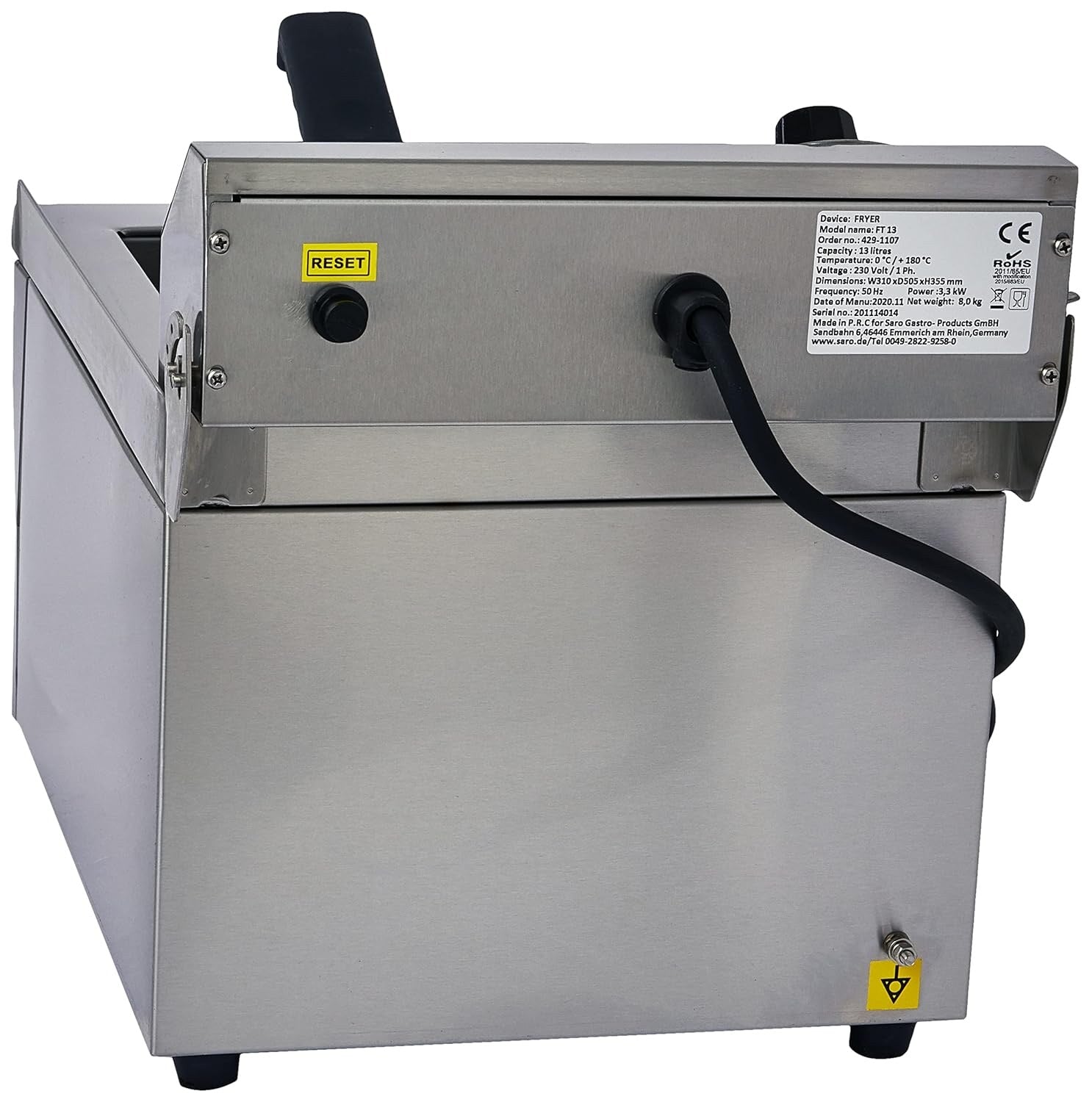 Saro FT 13 fryer, rear view with rating plate