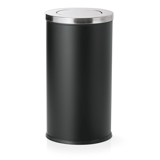 Was Swing Lid Waste Bin, Ø370 mm, 80 L, Black Powder-Coated Steel