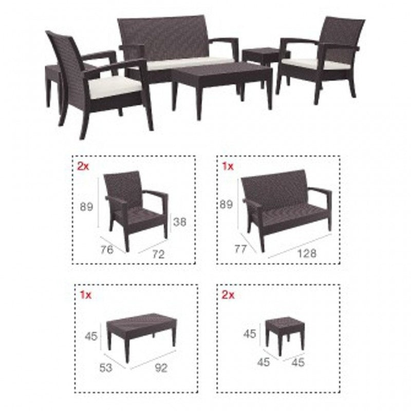 Miami Outdoor Lounge Set, 6-Piece, PP Rattan-Look