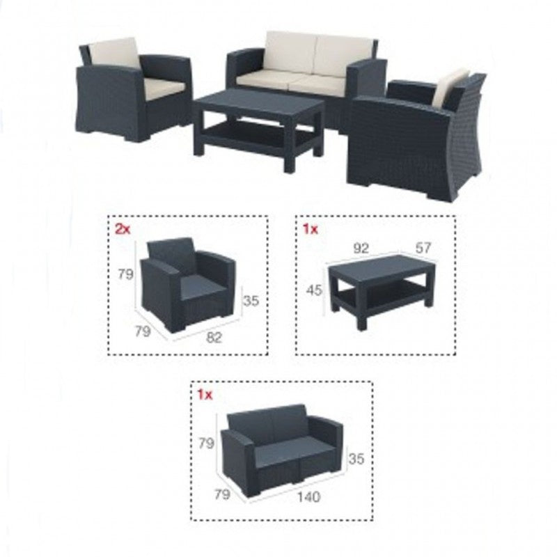 Monaco Outdoor Lounge Set XL, 4-Piece, 82 kg