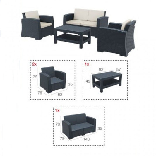 Siesta Monaco Outdoor Lounge Set XL, 4-Piece, 82 kg