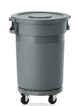 Waste Bin with Trolley, 120 L, Push Lid, Grey