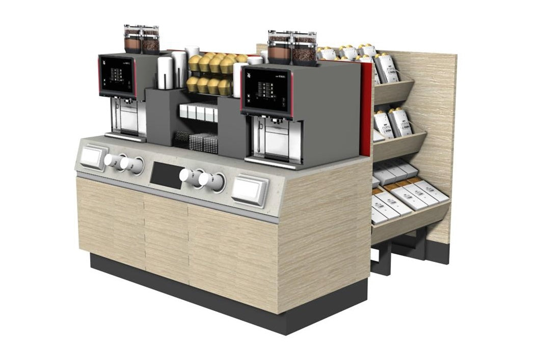 Island Coffee Station, Freestanding, Four-Sided Access