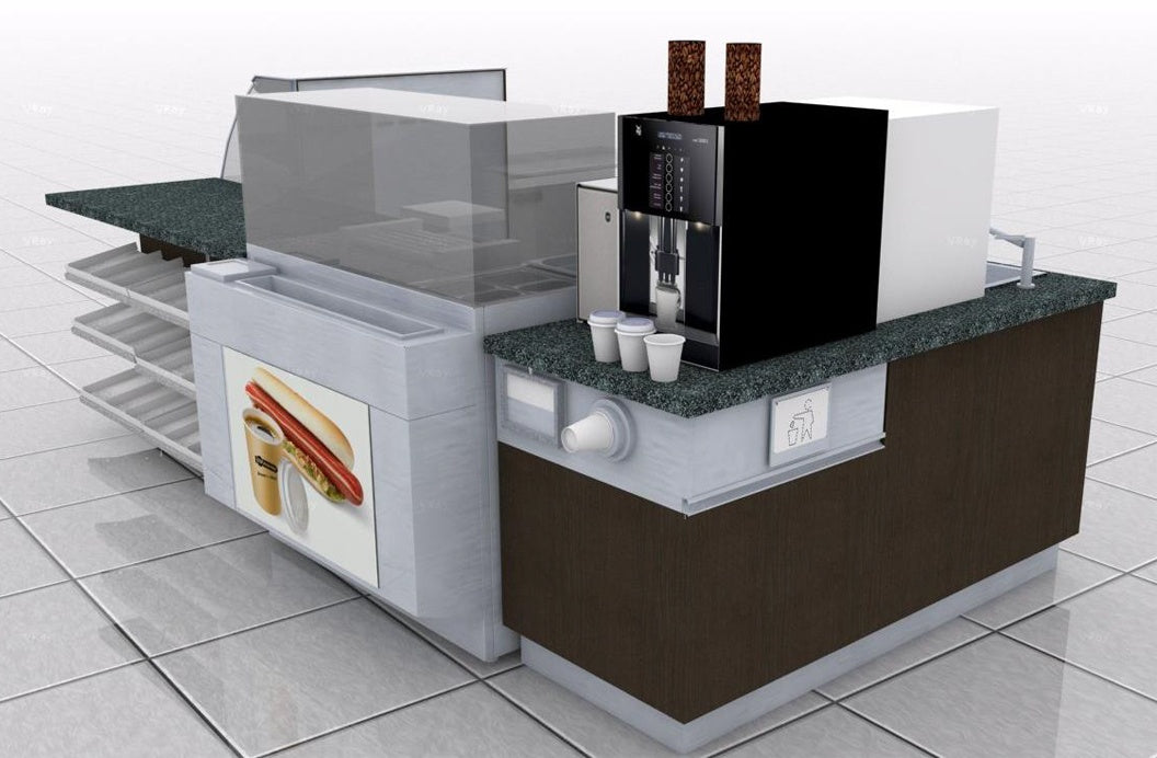 Island Coffee Station, Freestanding, Four-Sided Access