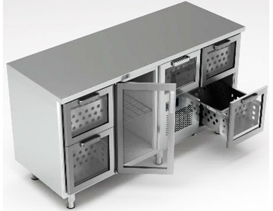 Refrigerated Bar Table, Glass Doors & Drawers, +2/+6°C