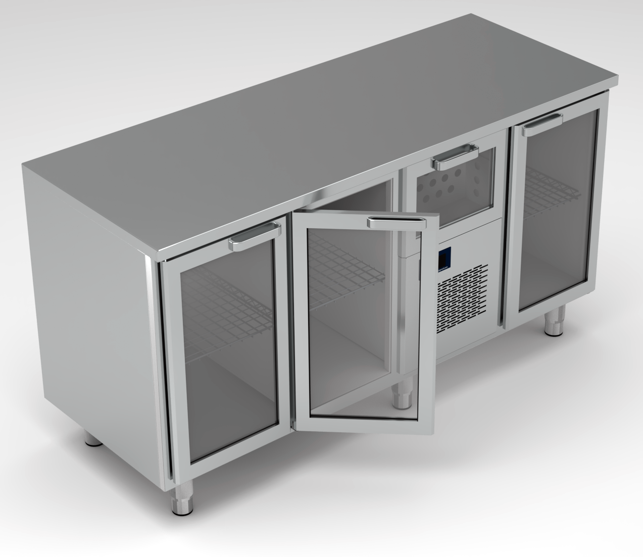 Refrigerated Table, 3 Glass Doors + Drawer, 2/6°C
