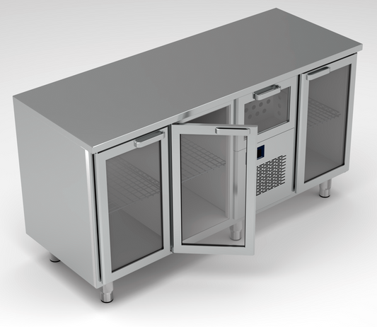 Refrigerated Table, 3 Glass Doors + Drawer, 2/6°C