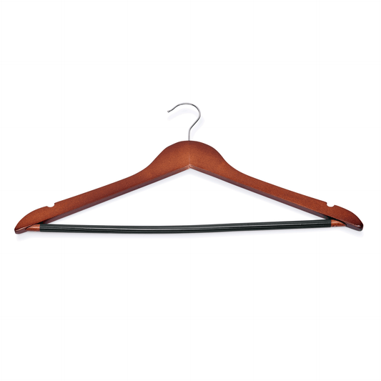 Was Cherry Wood Coat Hanger with Non-Slip Bar, Set of 5