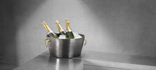 Was Champagne Cooler with Brass Handles, Hammered, Black, Ø340 mm