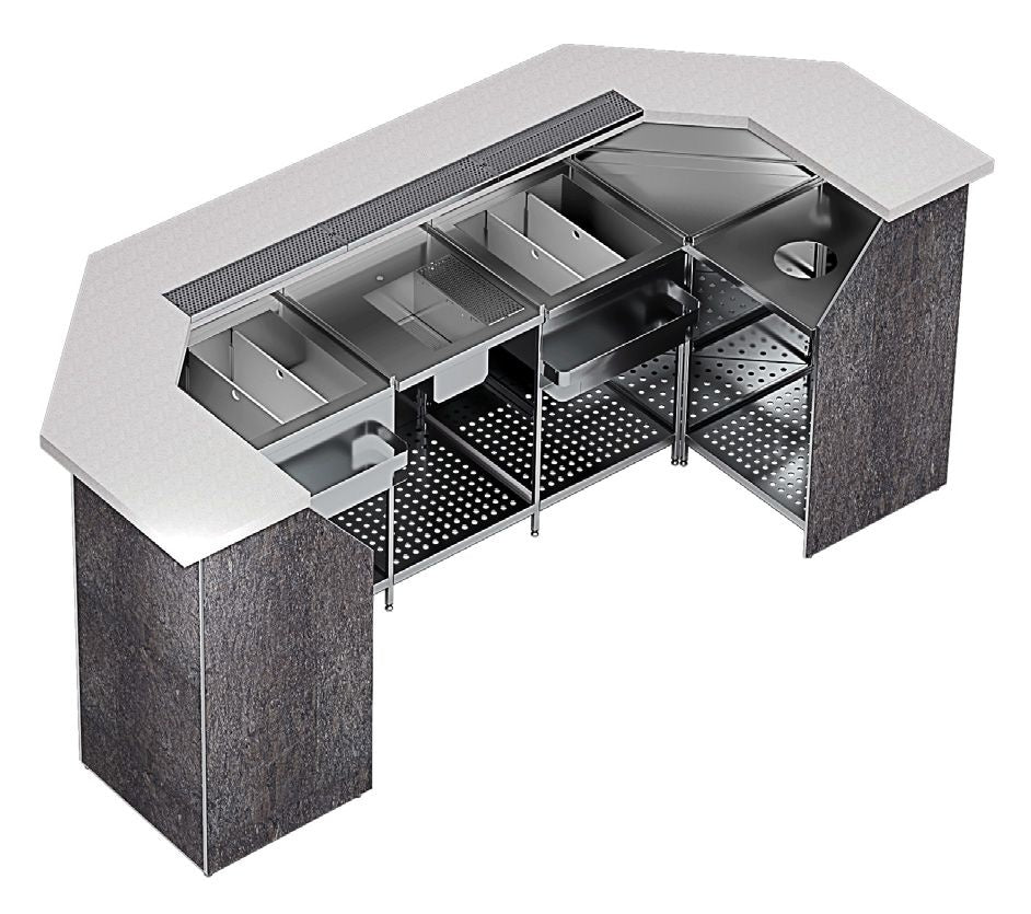 Mobile Bar Module, Sink & Ice Wells, 3170 mm