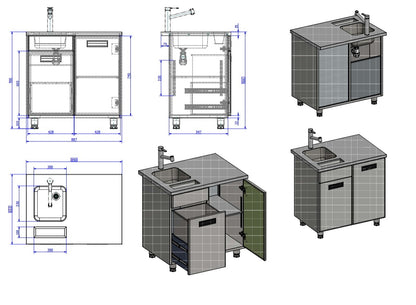 Bar Sink Module, Neutral Storage, 890×650×900 mm