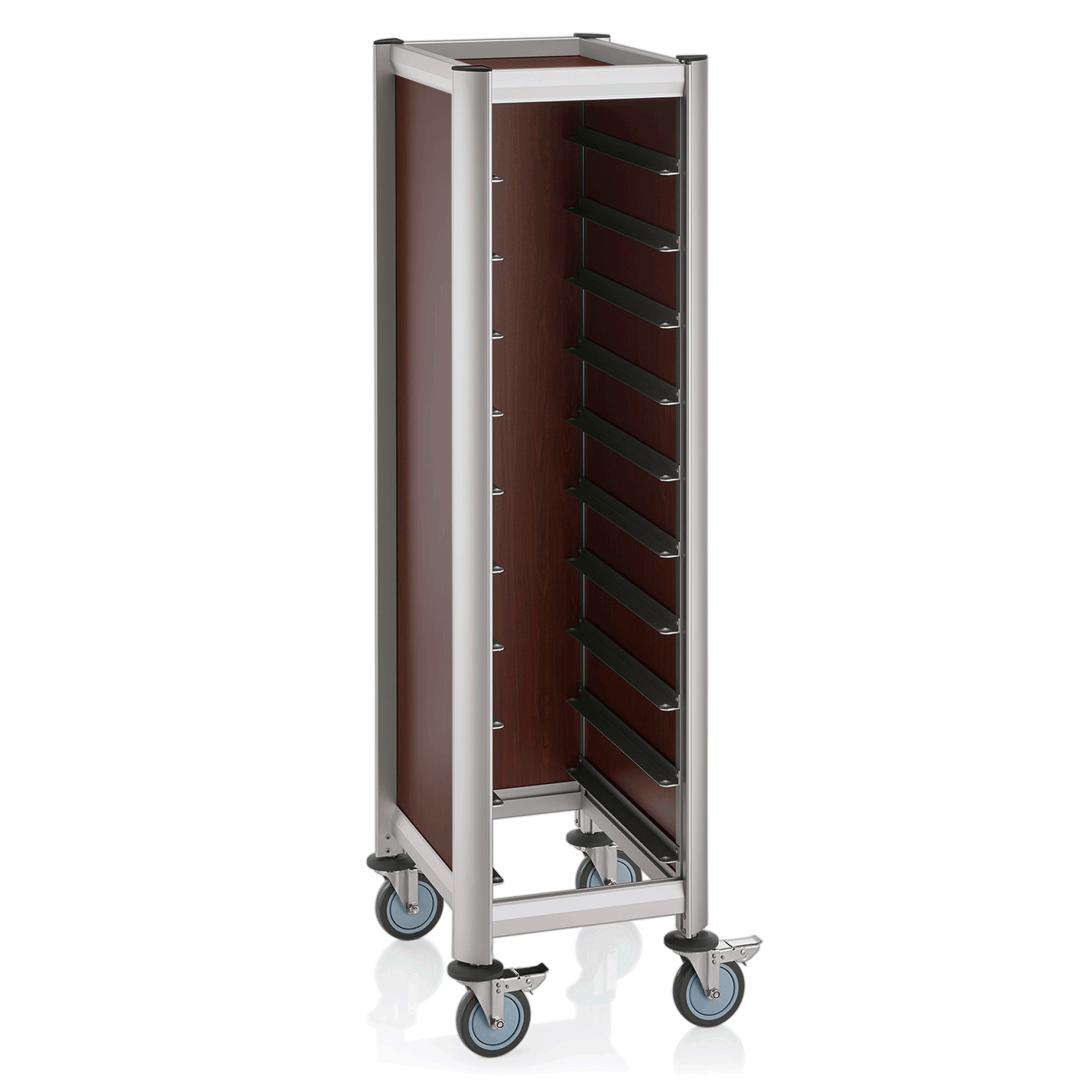 Was Tray Trolley Single Mensa, GN 1/1, Wood-Look Brown, 10 Trays