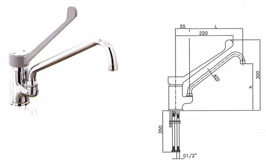 Single-Lever Bench Faucet, G1/2, Chrome, H210mm