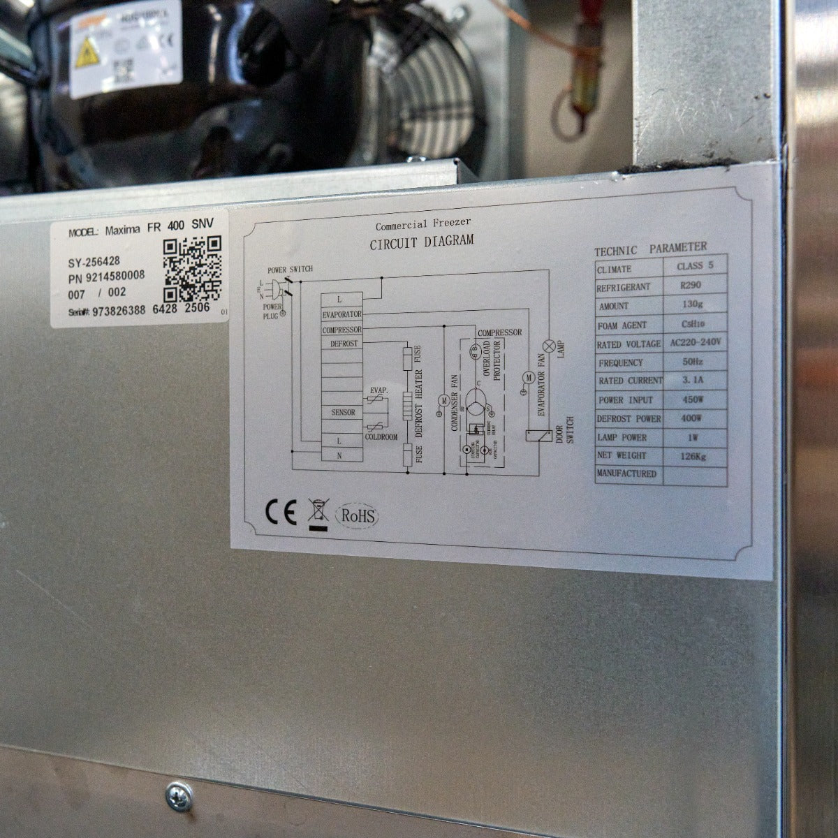 Maxima Upright Freezer, 400 L, 3 Adjustable Shelves, on Wheels, additional view