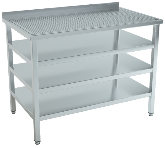 Working surface with shelves
