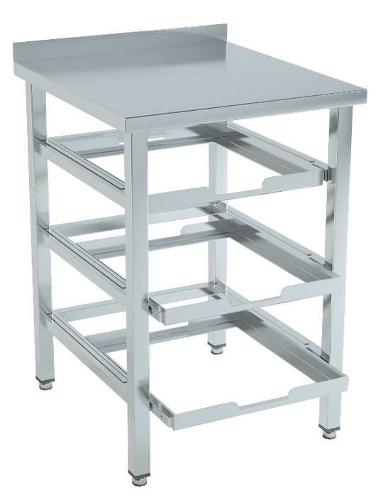 Table with telescopic guides for dishwashing baskets