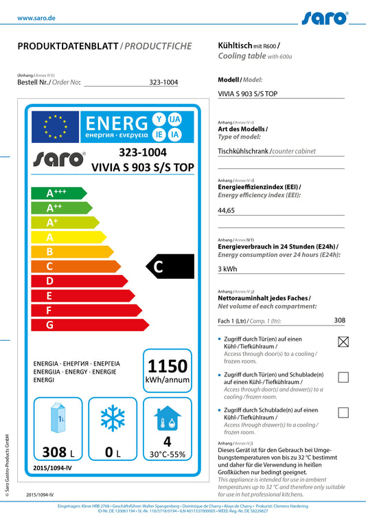 Refrigerated Prep Table, 3 Doors, 251 L, +2/+8°C