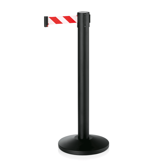 Was Barrier Post Set, Red/White 5 Metre Belt, Black, Set of 2