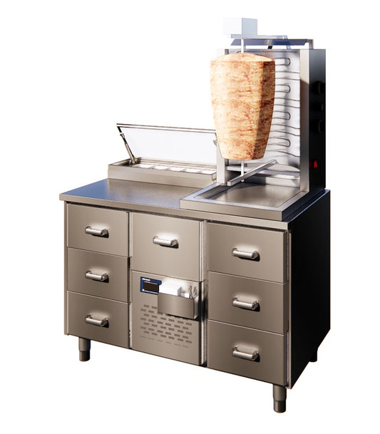 Gyros Prep Refrigerated Table, 6 Drawers, 2-6°C