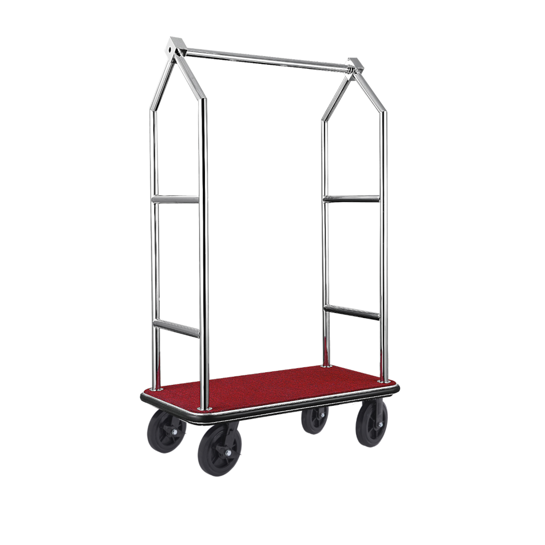 Was Luggage Trolley Voyager, Brushed Stainless Steel, Red Carpet