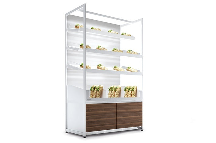 Leo Bakery Display Rack, 3-Shelf, LED, Sliding Doors