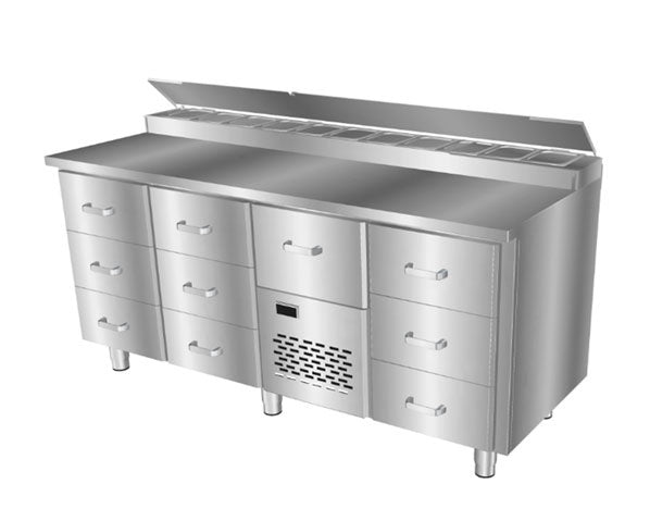 Pizza Prep Counter, 3 Doors, 12x GN 1/6, Marble Top