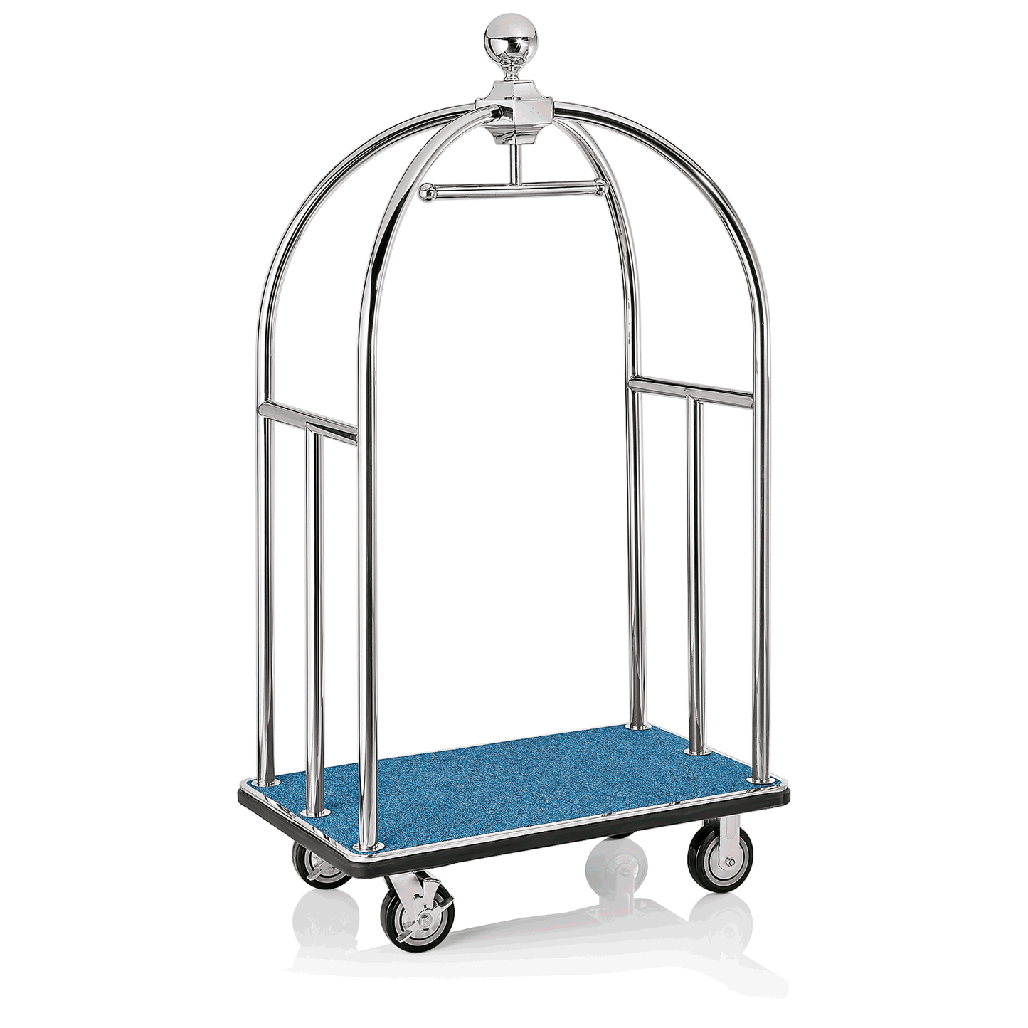 Was Luggage Trolley Unity, Polished Stainless Steel, Blue Carpet