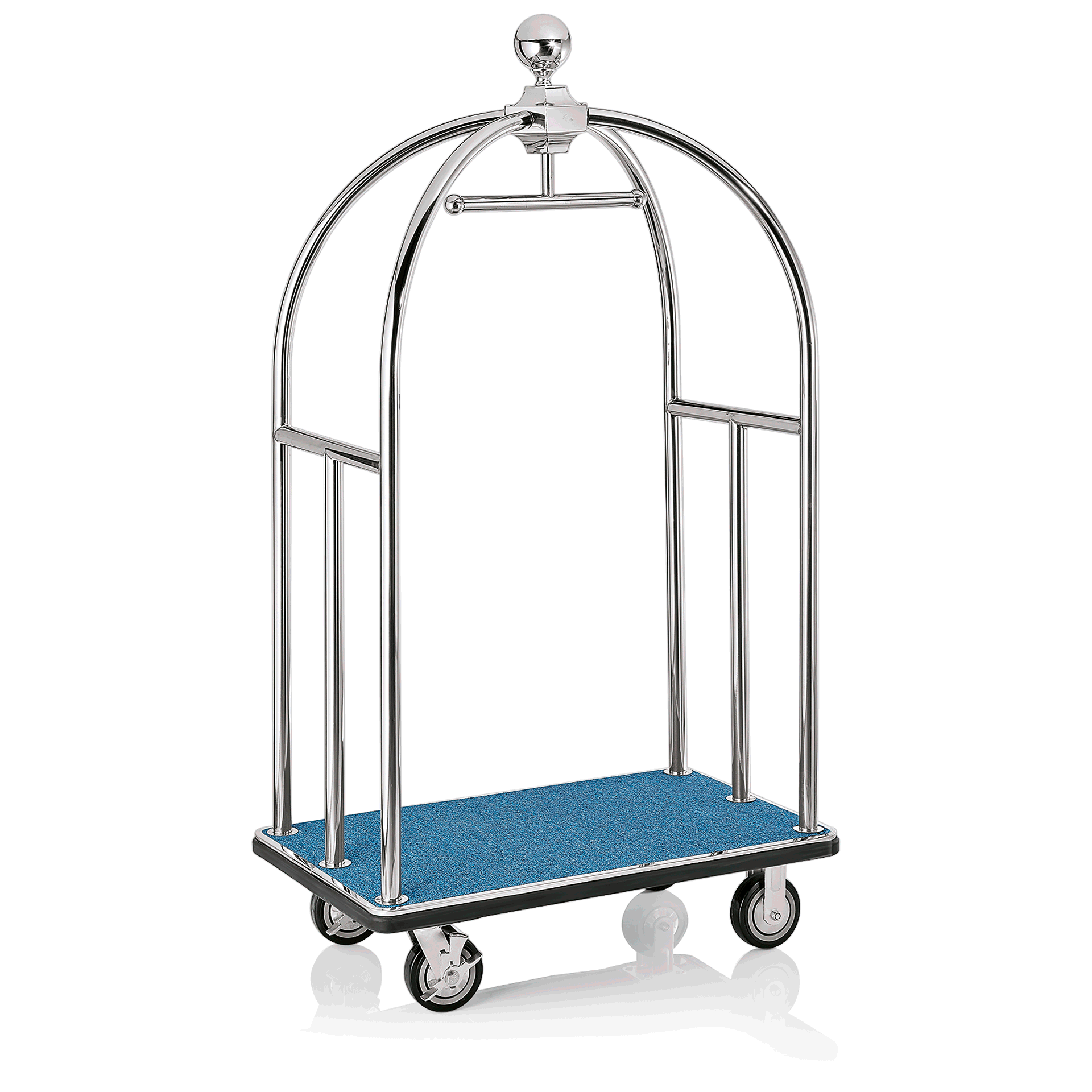 Was Luggage Trolley Unity, Polished Stainless Steel, Blue Carpet