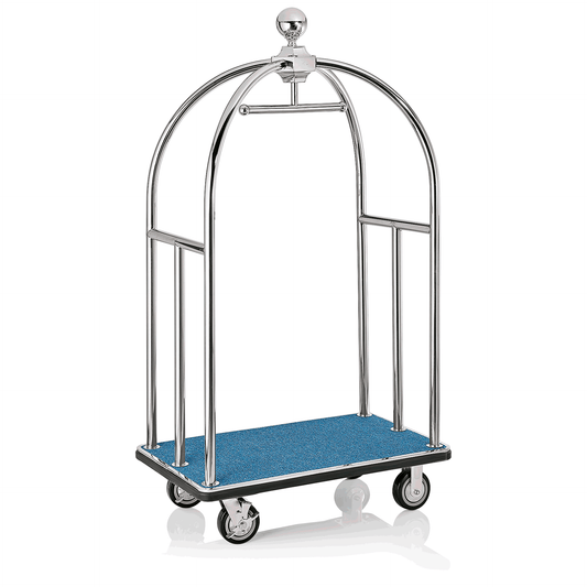 Was Luggage Trolley Unity, Polished Stainless Steel, Blue Carpet