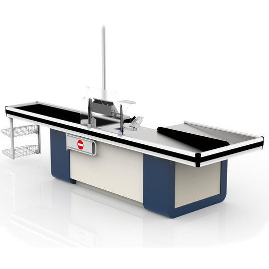 Quadra Checkout Counter, Motorized Conveyor Belt