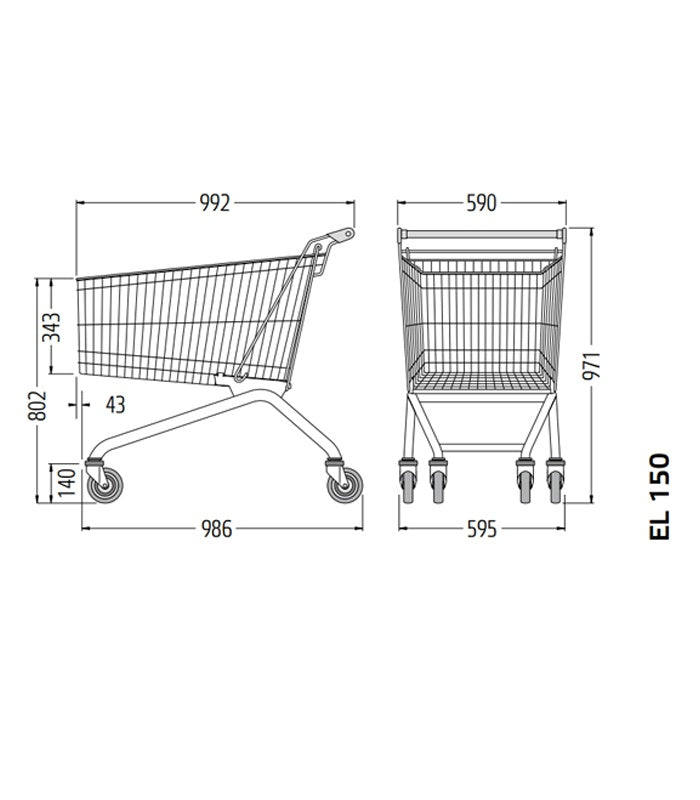 Steel Shopping Trolley, 150 L, 4 Swivel Castors