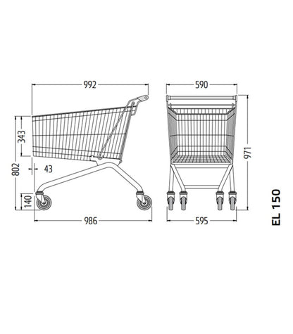 Steel Shopping Trolley, 150 L, 4 Swivel Castors