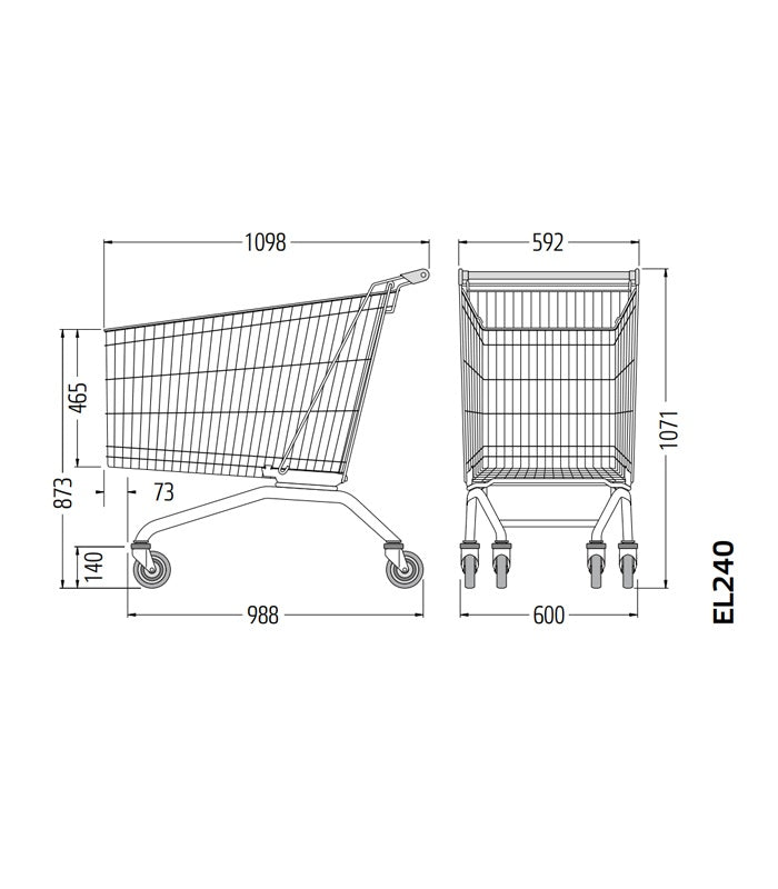 Supermarket Shopping Trolley, 240 L, Steel Wire