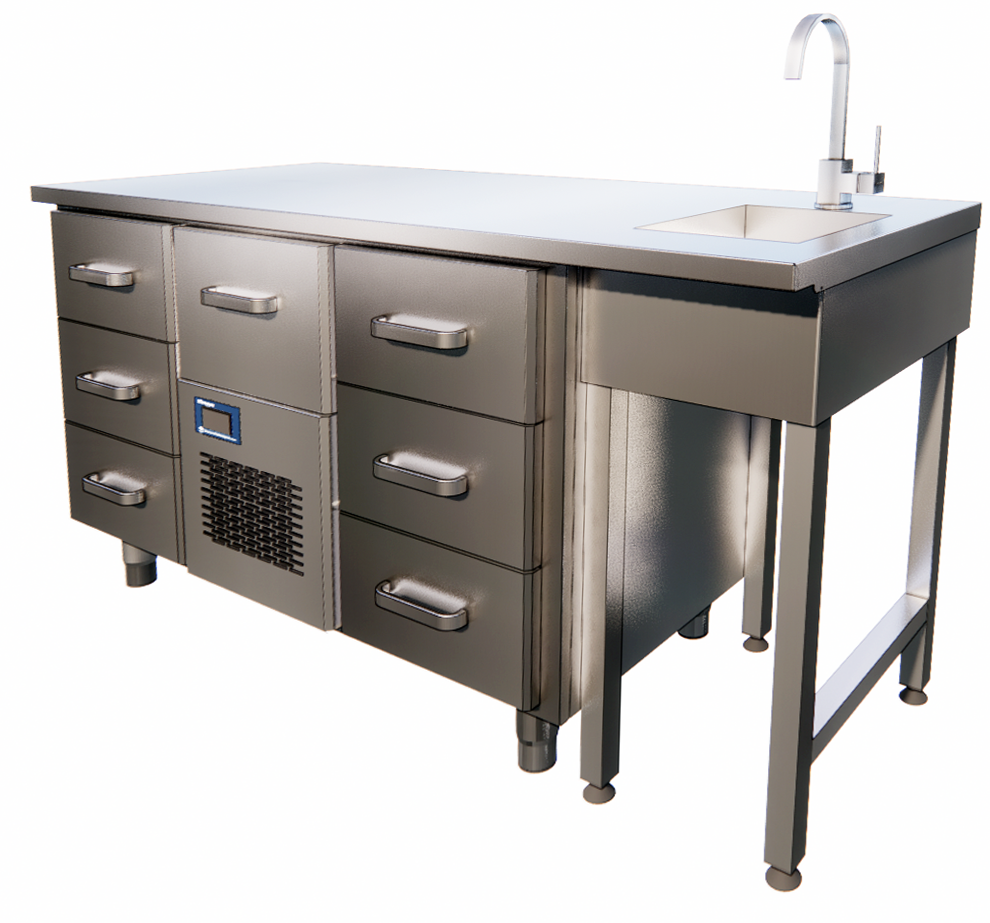 Refrigerated Table with Drawers & Sink, 2-6°C