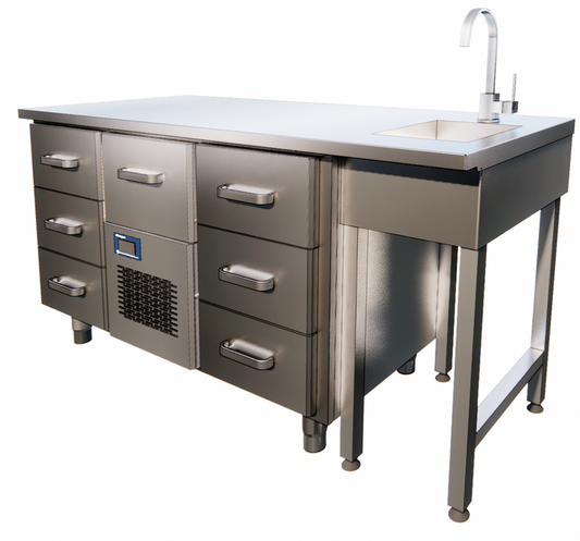 Refrigerated Table with Drawers & Sink, 2-6°C