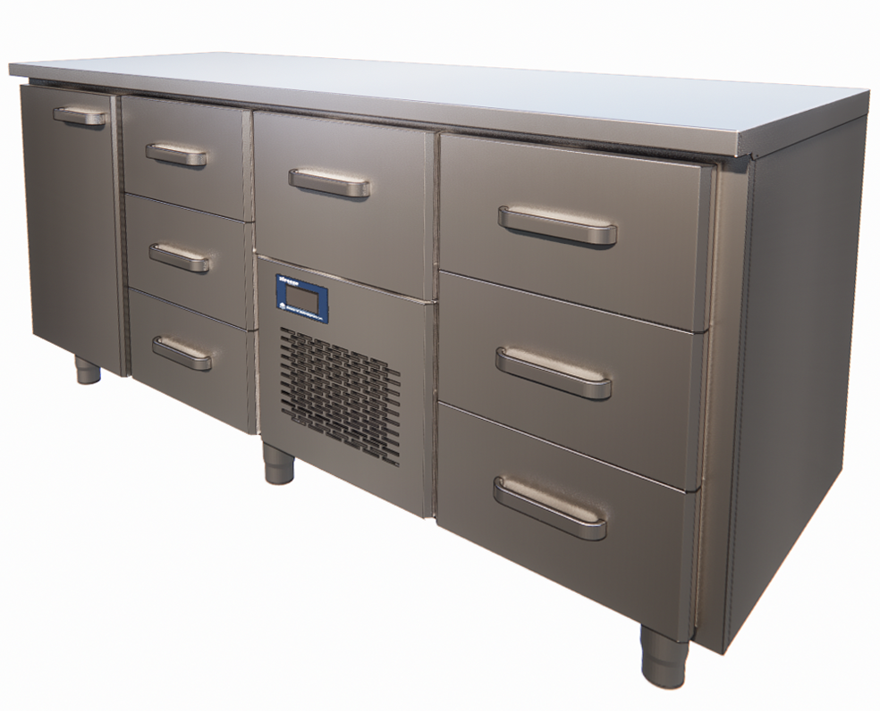 Refrigerated Prep Table, 1660mm, 1 Door & 3 Drawers