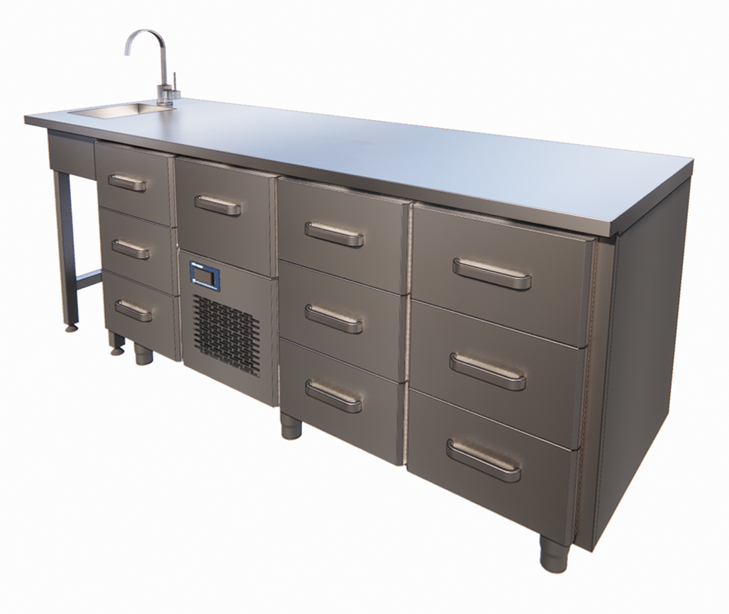 Refrigerated Drawer Table with Sink, 7 Drawers, +2/+6°C